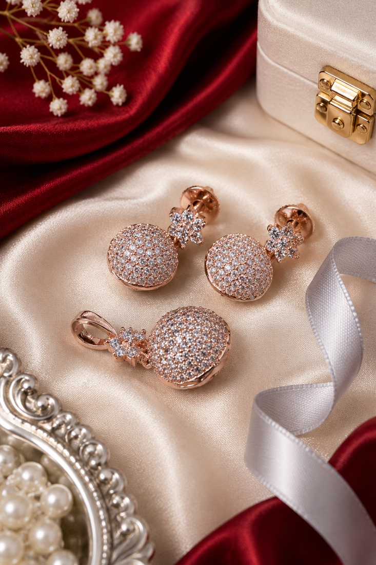 Rose Gold Pavé CZ Pendant Set