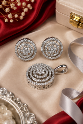 Rhodium floral cz pendant set 2