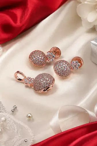 Rose Gold Pavé CZ Pendant Set