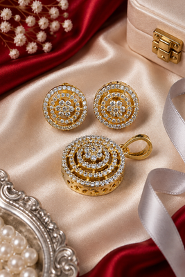 Gold floral cz pendant set 3