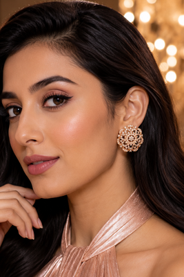Rose Gold Floral CZ Earrings 1