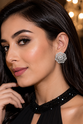 Rhodium floral cz earrings 1