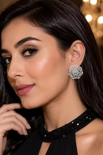 Rhodium floral cz earrings