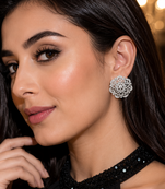 Rhodium floral cz earrings
