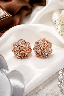 Rose Gold Floral CZ Earrings 2