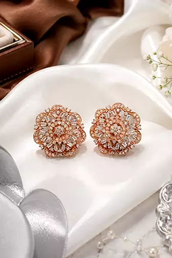 Rose Gold Floral CZ Earrings