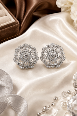 Rhodium floral cz earrings 2