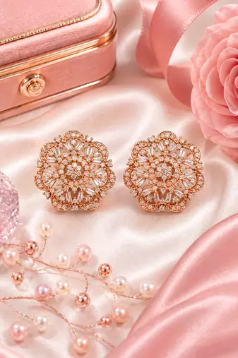Rose Gold Floral CZ Earrings