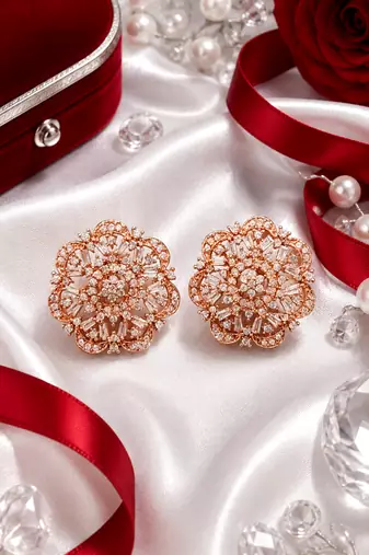 Rose Gold Floral CZ Earrings