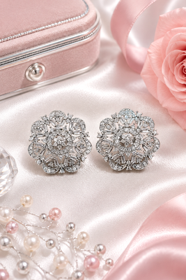 Rhodium floral cz earrings 4