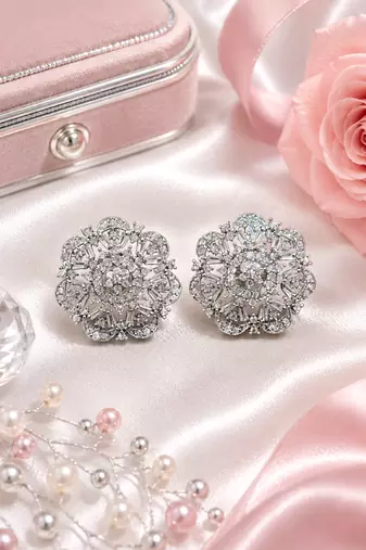 Rhodium floral cz earrings