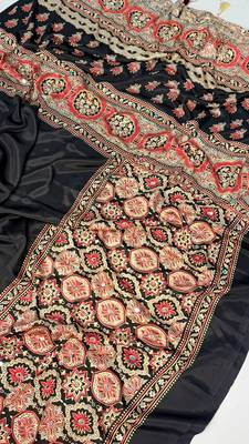 black crepe embroidered saree with mirror work 3