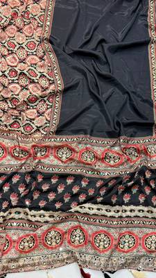 black crepe embroidered saree with mirror work 4