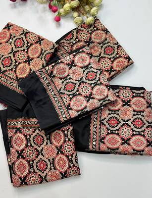 black crepe embroidered saree with mirror work 5