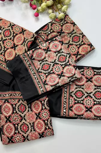 black crepe embroidered saree with mirror work