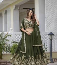 MEHENDI SILK CORDING EMBROIDERY LEHENGA CHOLI WITH DUPATTA