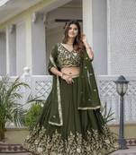 MEHENDI SILK CORDING EMBROIDERY LEHENGA CHOLI WITH DUPATTA