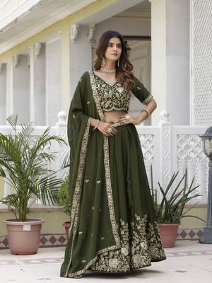 MEHENDI SILK CORDING EMBROIDERY LEHENGA CHOLI WITH DUPATTA 3