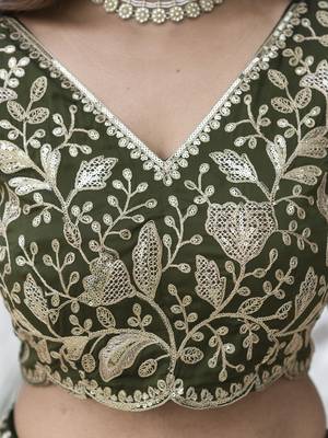 MEHENDI SILK CORDING EMBROIDERY LEHENGA CHOLI WITH DUPATTA 4