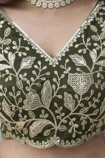 MEHENDI SILK CORDING EMBROIDERY LEHENGA CHOLI WITH DUPATTA