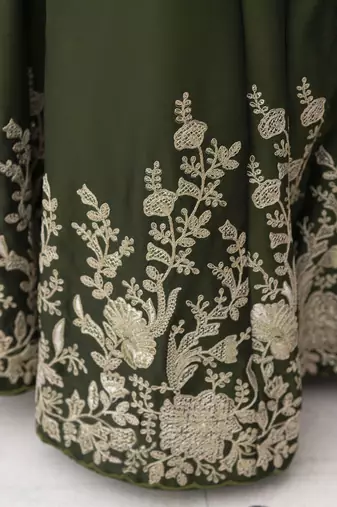 MEHENDI SILK CORDING EMBROIDERY LEHENGA CHOLI WITH DUPATTA