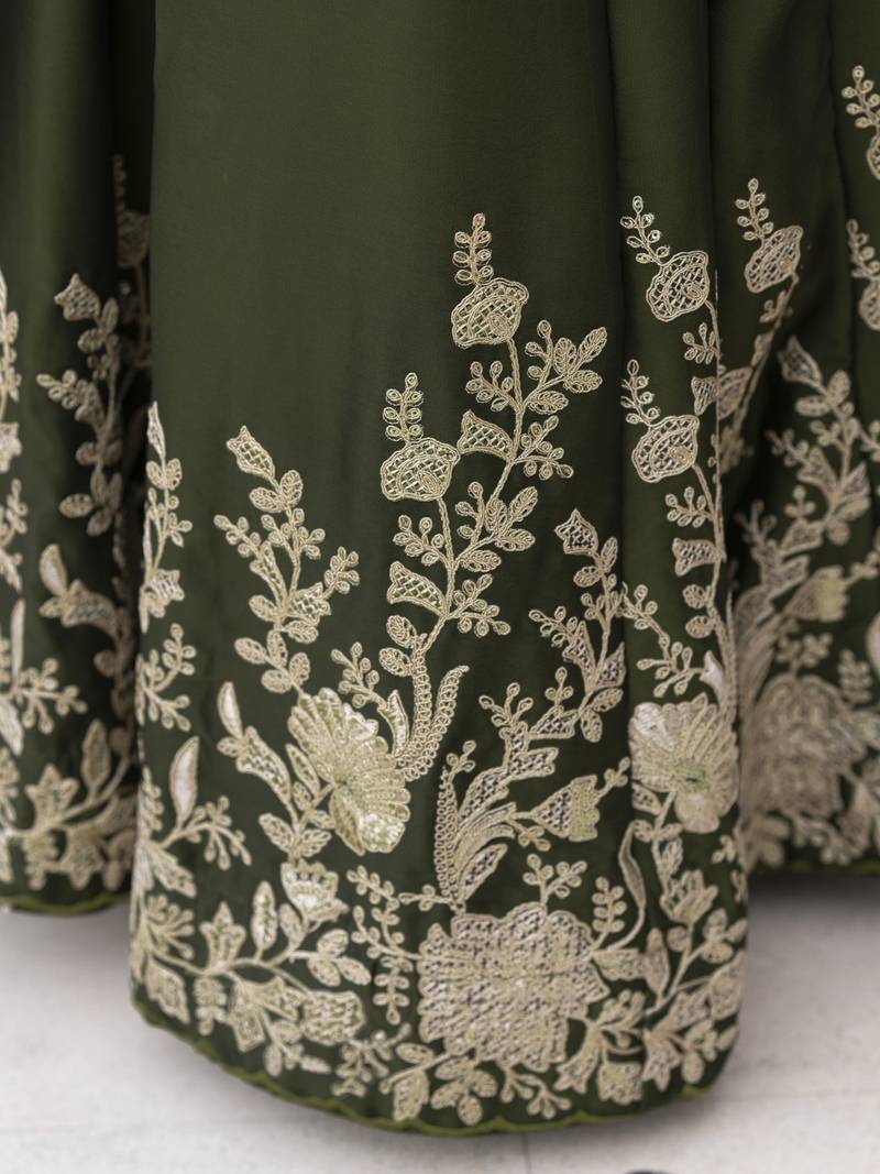 MEHENDI SILK CORDING EMBROIDERY LEHENGA CHOLI WITH DUPATTA