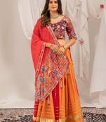 Red Color Embroidery and Miror Work Georgette Navratri Lehenga Choli