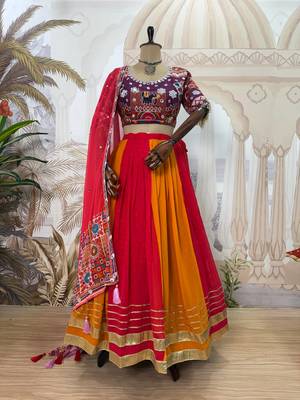 Red Color Embroidery and Miror Work Georgette Navratri Lehenga Choli 2