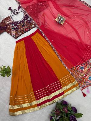Red Color Embroidery and Miror Work Georgette Navratri Lehenga Choli 5