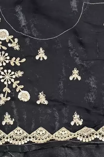 black color fendy satin fabric beautiful sequins work saree