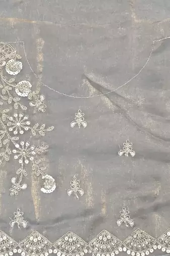 grey color fendy satin fabric beautiful sequins work saree