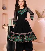 Black embroidered net anarkali kids salwar suits