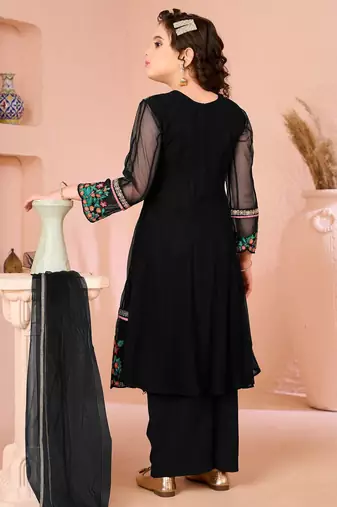 Black embroidered net anarkali kids salwar suits