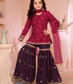 Pink embroidered cottonsilk straight  kids salwar suits