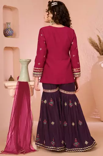 Pink embroidered cottonsilk straight  kids salwar suits