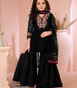 Black embroidered net straight  kids salwar suits