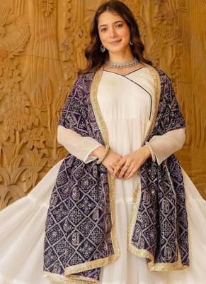 white color embroidery work silk blend salwar suit 1