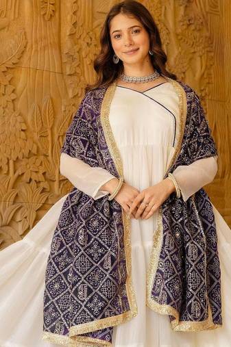 white color embroidery work silk blend salwar suit