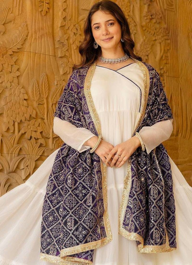 white color embroidery work silk blend salwar suit