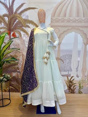white color embroidery work silk blend salwar suit 3