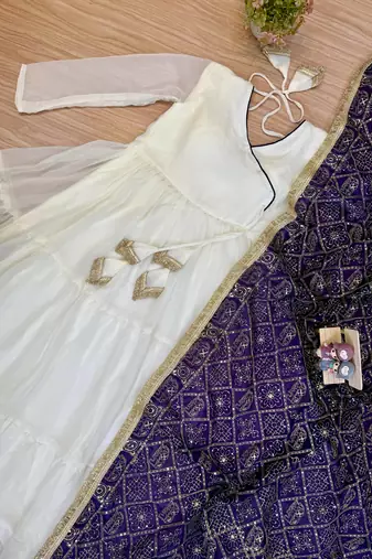 white color embroidery work silk blend salwar suit