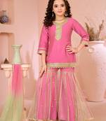 Pink embroidered cottonsilk straight  kids salwar suits