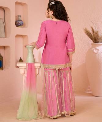 Pink embroidered cottonsilk straight  kids salwar suits 4