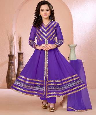 Purple embroidered georgette a line kids salwar suits 1