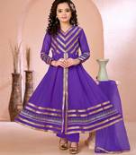 Purple embroidered georgette a line kids salwar suits