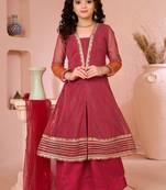 Pink embroidered shimmer a line kids salwar suits