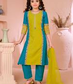 Yellow embroidered cottonsilk straight  kids salwar suits