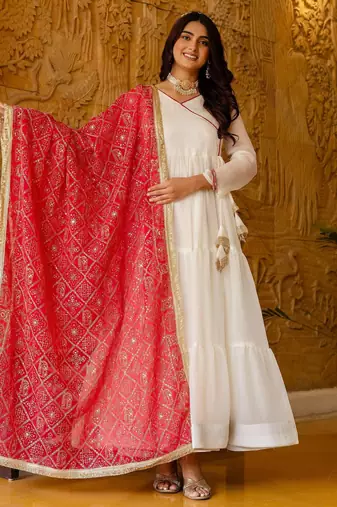 white color embroidery work silk blend salwar suit