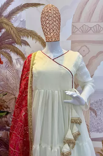 white color embroidery work silk blend salwar suit