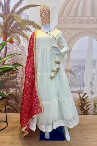 white color embroidery work silk blend salwar suit